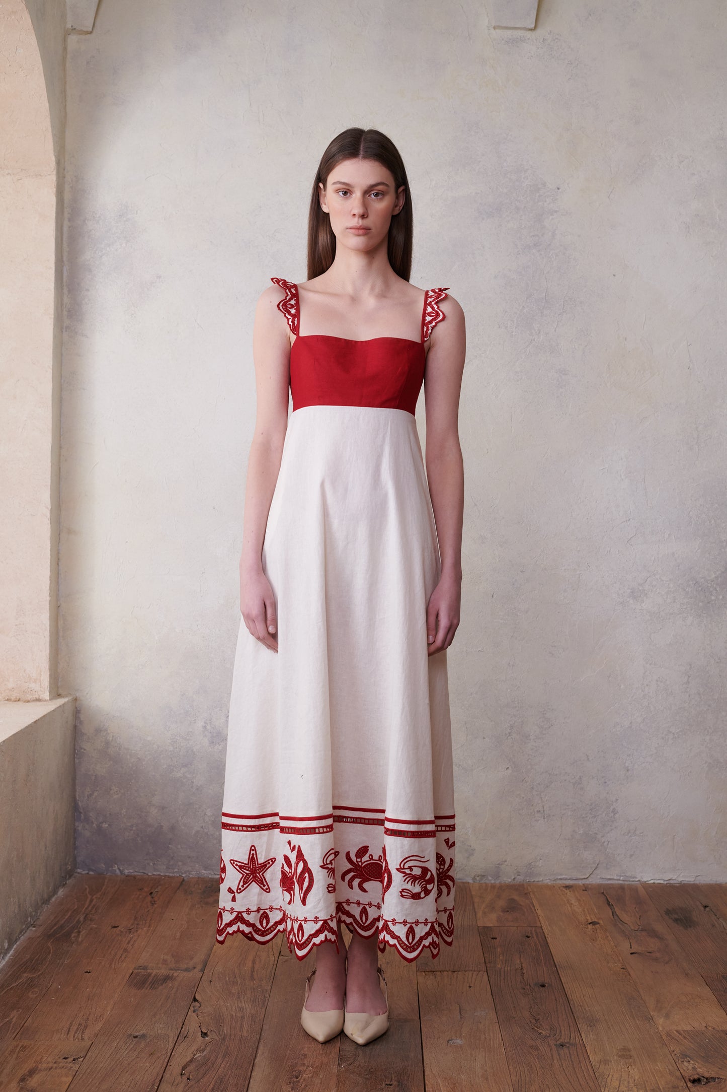 Crab & Shrimp Embroidered Midi Dress