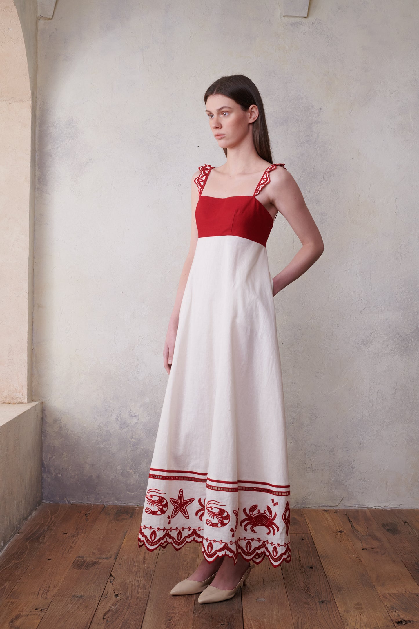Crab & Shrimp Embroidered Midi Dress