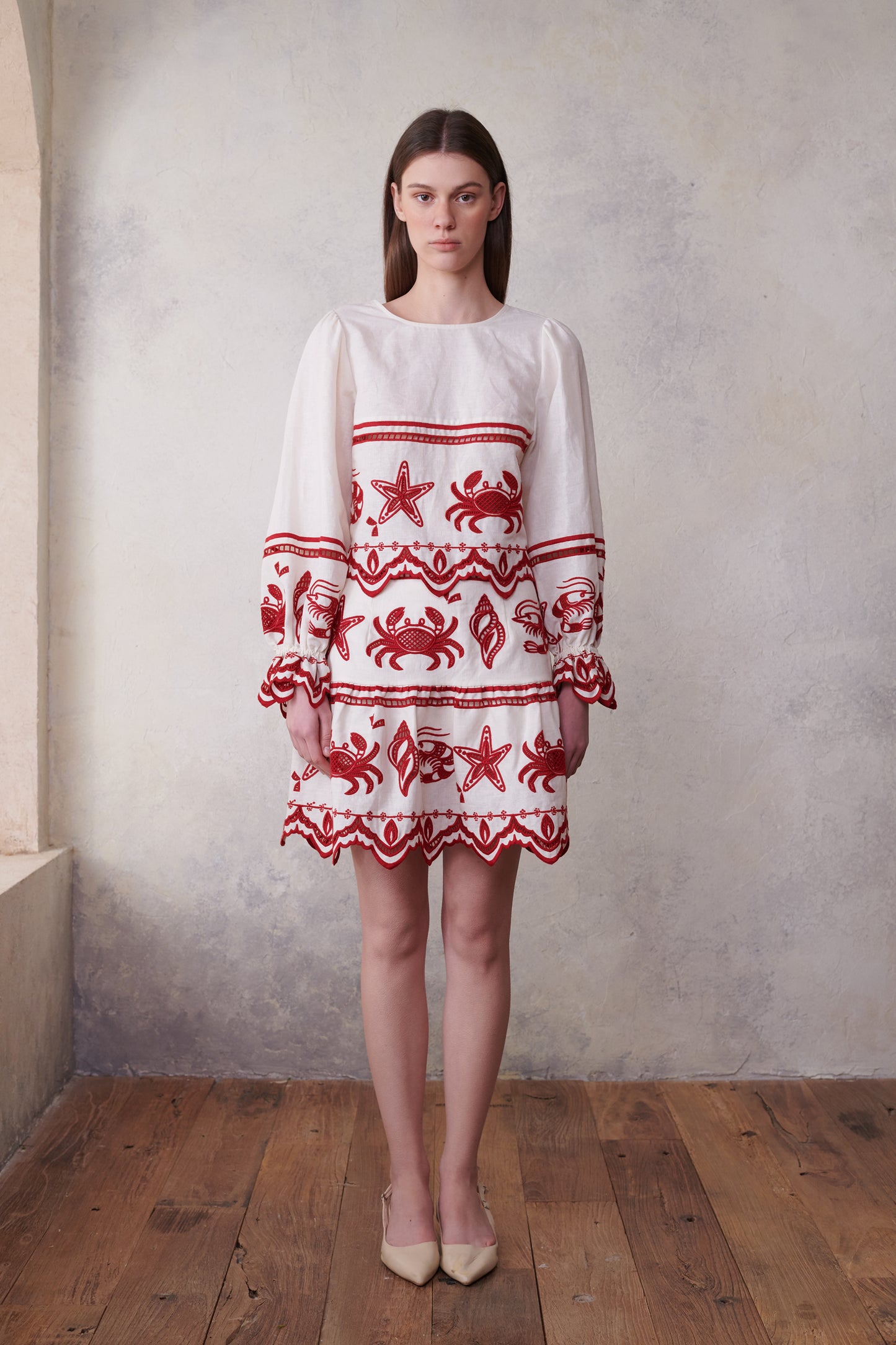 Crab & Shrimp Embroidered Long Sleeve Top