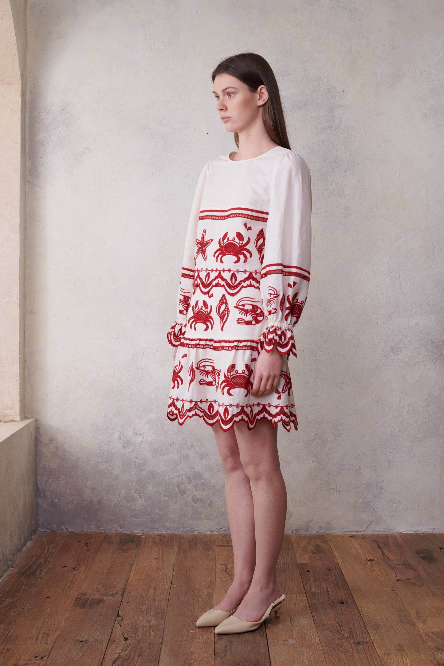 Crab & Shrimp Embroidered Long Sleeve Top