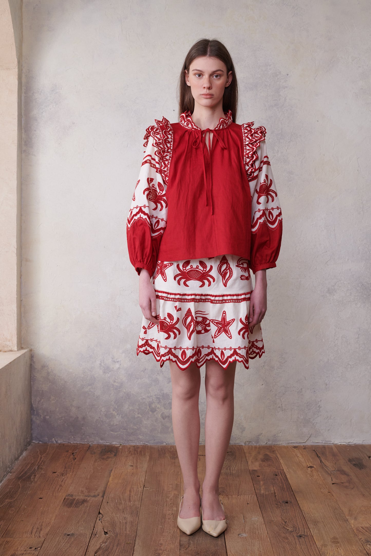 Crab & Shrimp Embroidered Blouse