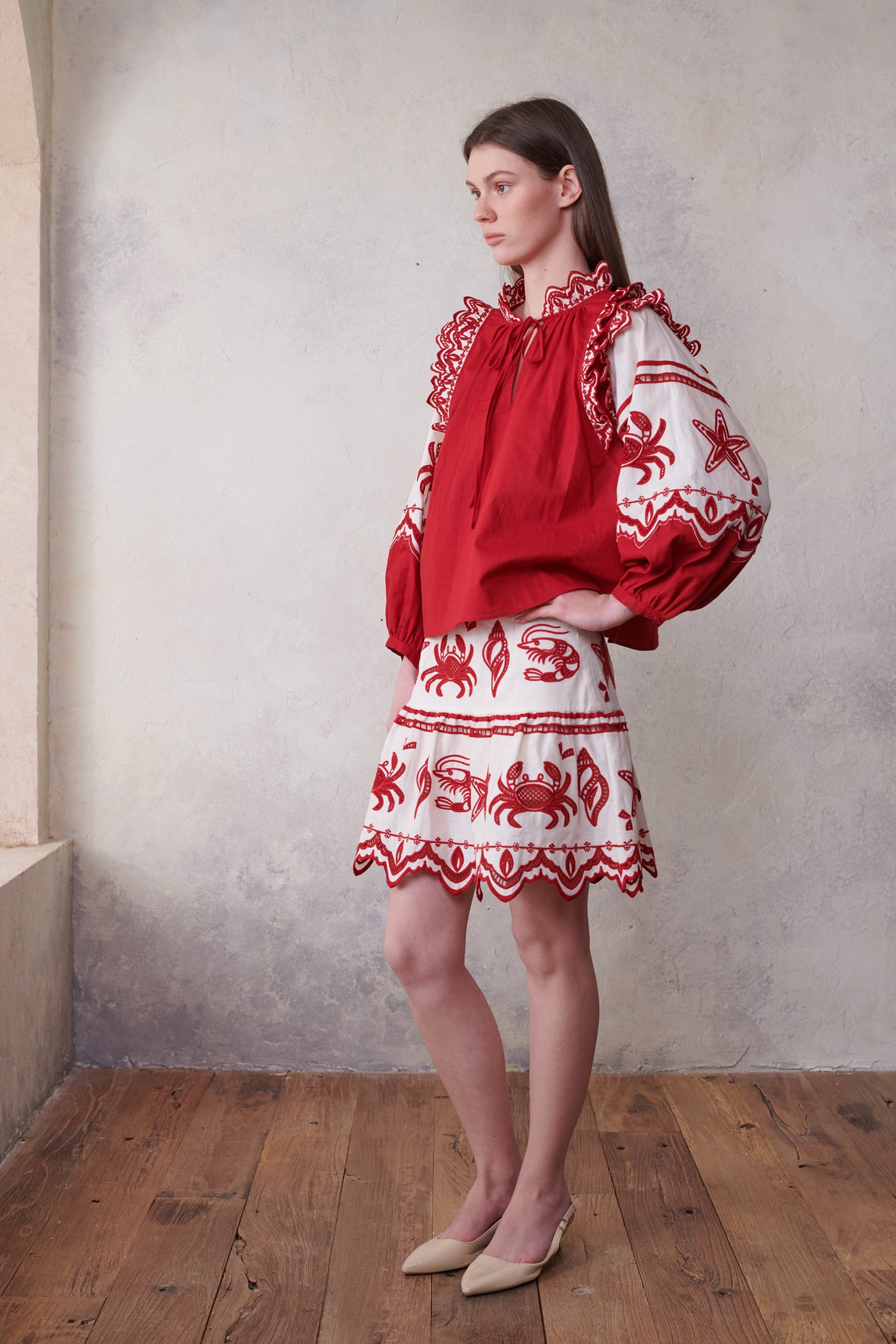 Crab & Shrimp Embroidered Blouse